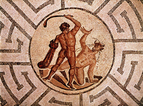 罗马马赛克的忒修斯和弥诺陶洛斯
